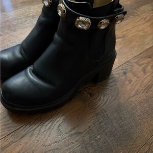 Steve Madden Black Ankle Boots with Jewel Accents